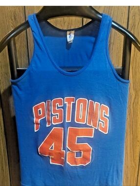 LOGO 7  Vintage 80s Adrian Dantley Blue Pistons 45 Tank Top Jersey Medium